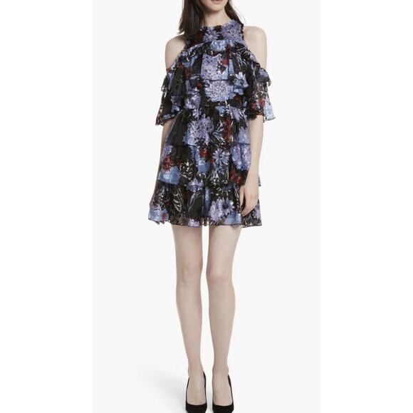 Alice + Olivia Dresses & Skirts - Alice + Olivia Size 10 Nichola Black Blue Red Cold Shoulder Ruffled Floral Dress